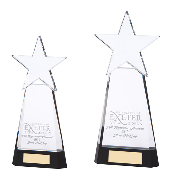 Houston - Premium Crystal Trophy - Star Mounted on Tapered Base - Available in 2 Sizes