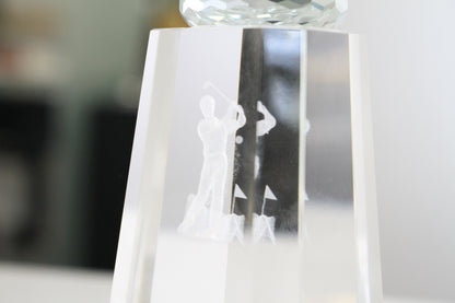 Synergy Golf Trophy - Clear Crystal Golf Ball Mounted on Clear Crystal Column - Available in 2 Sizes