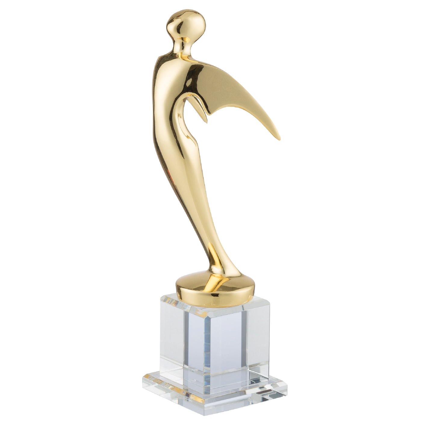 Classic Solid Metal Figure Trophy - Mounted on an Optical Crystal Base - Wings