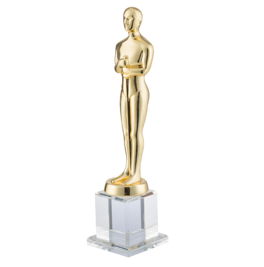 Classic Solid Metal Figure Trophy - Mounted on an Optical Crystal Base - Classic