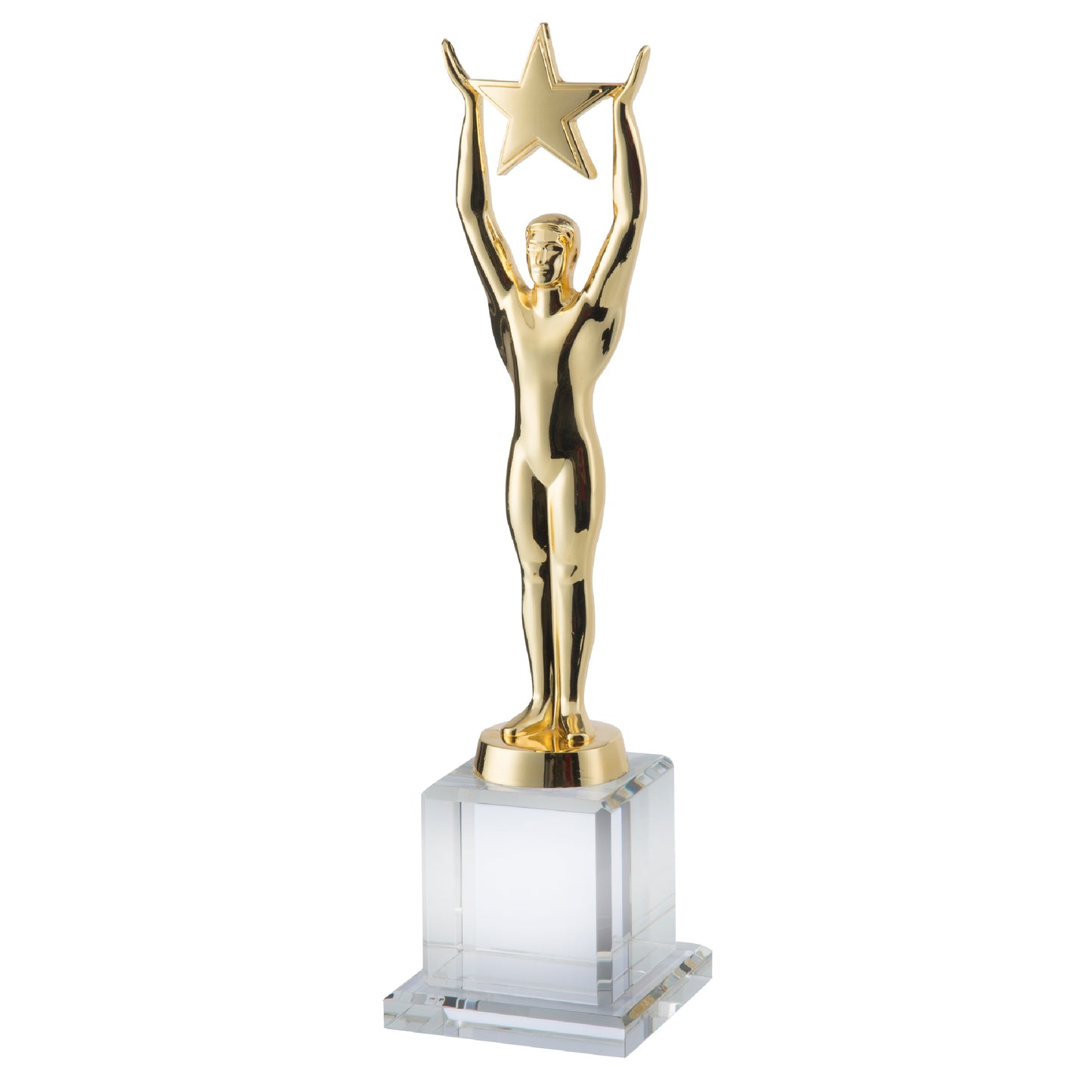 Classic Solid Metal Figure Trophy - Mounted on an Optical Crystal Base - Star