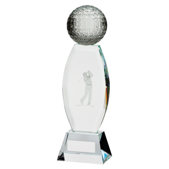 Clear Crystal Golf Ball Mounted on Clear Crystal Column 