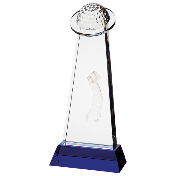 Stellar Golf Award - Clear Crystal Golf Ball Mounted on Clear Crystal Column - Available in 2 Sizes