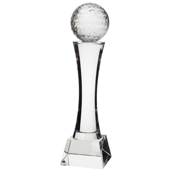 Quantum Golf Trophy - Clear Crystal Golf Ball Mounted on Clear Crystal Column